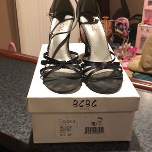 BCBG black straps heels